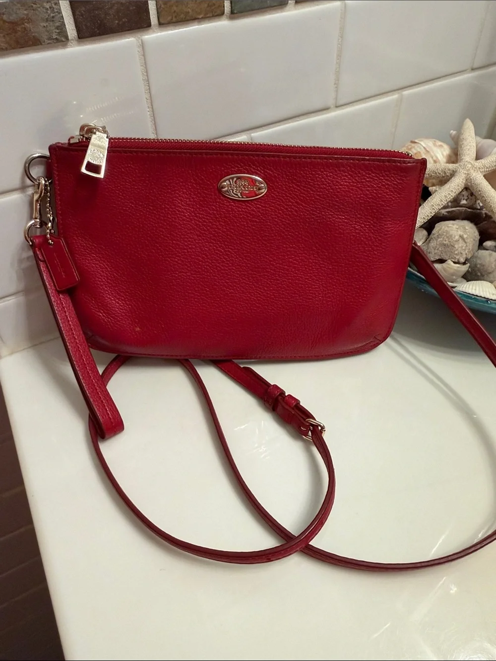 Coach Red Leather Crossbody Bag with Gold Accent